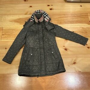 Burberry Brit green quilted hooded jacket